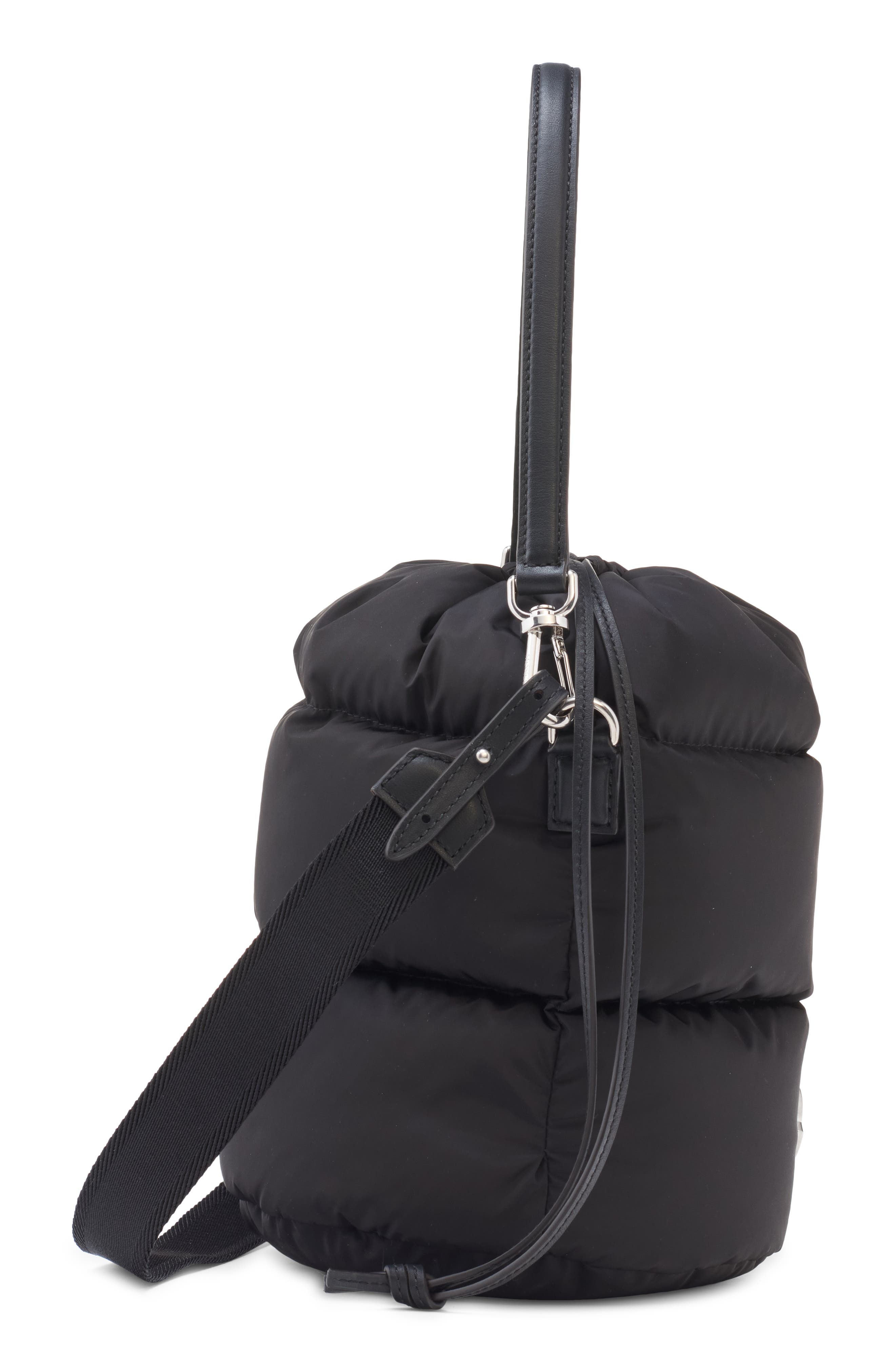 Moncler Caradoc Quilted Puffer Bucket Bag, Alternate, color, Black