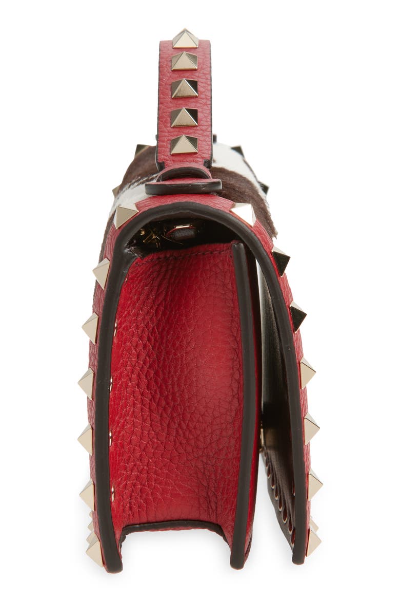 Rockstud Genuine Calf Hair Wallet with Crossbody Strap, Alternate, color, RED