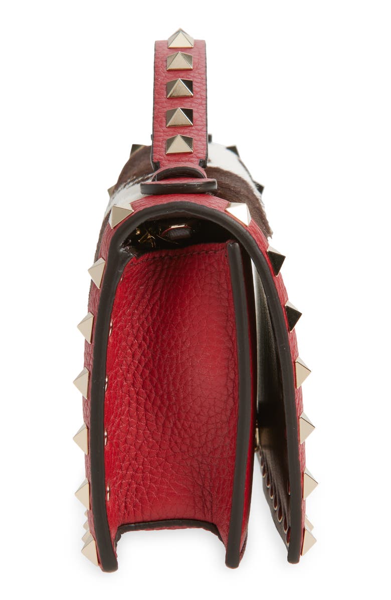 Valentino Garavani Rockstud Genuine Calf Hair Wallet with Crossbody Strap, Alternate, color, Red