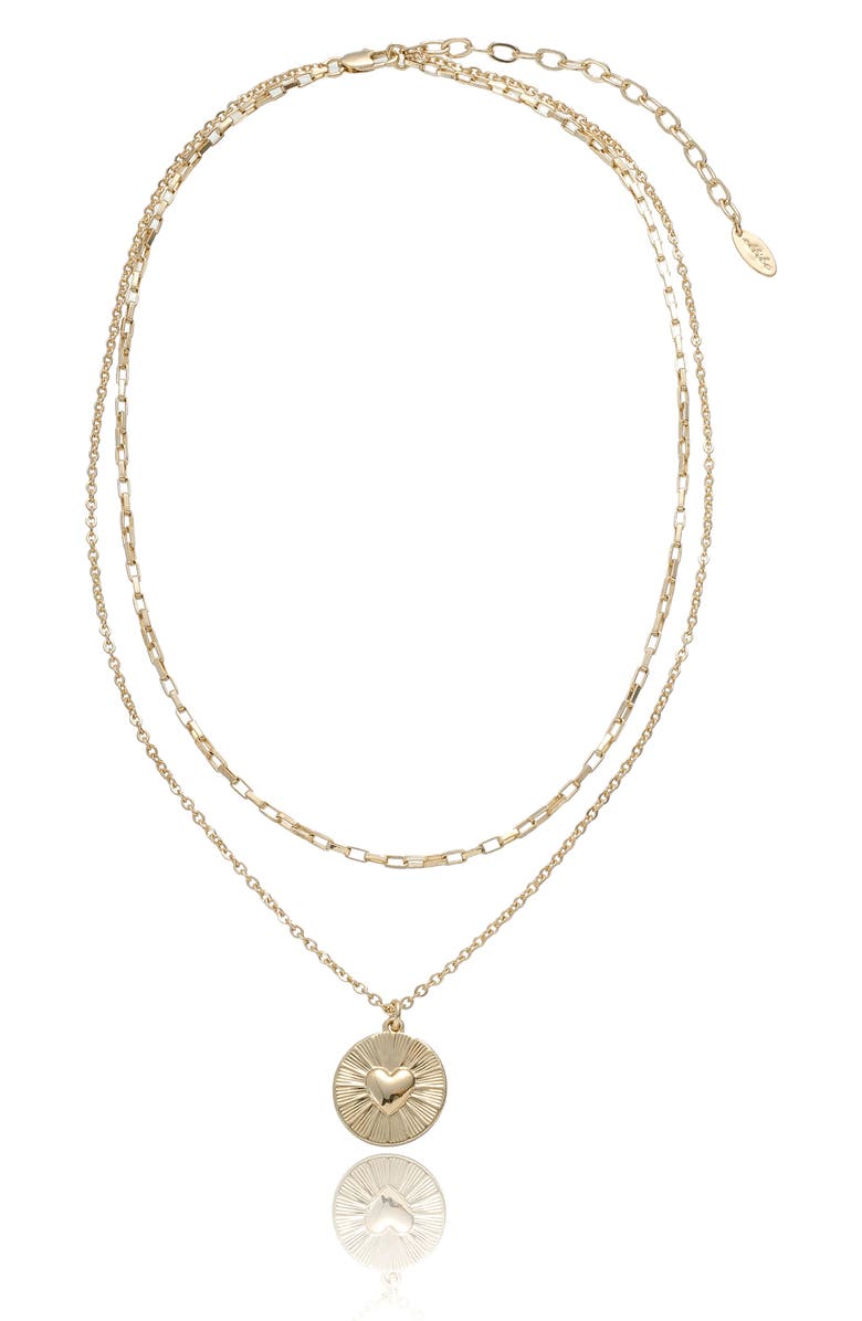 Ettika Heart Medallion Pendant Layered Necklace, Alternate, color, Gold