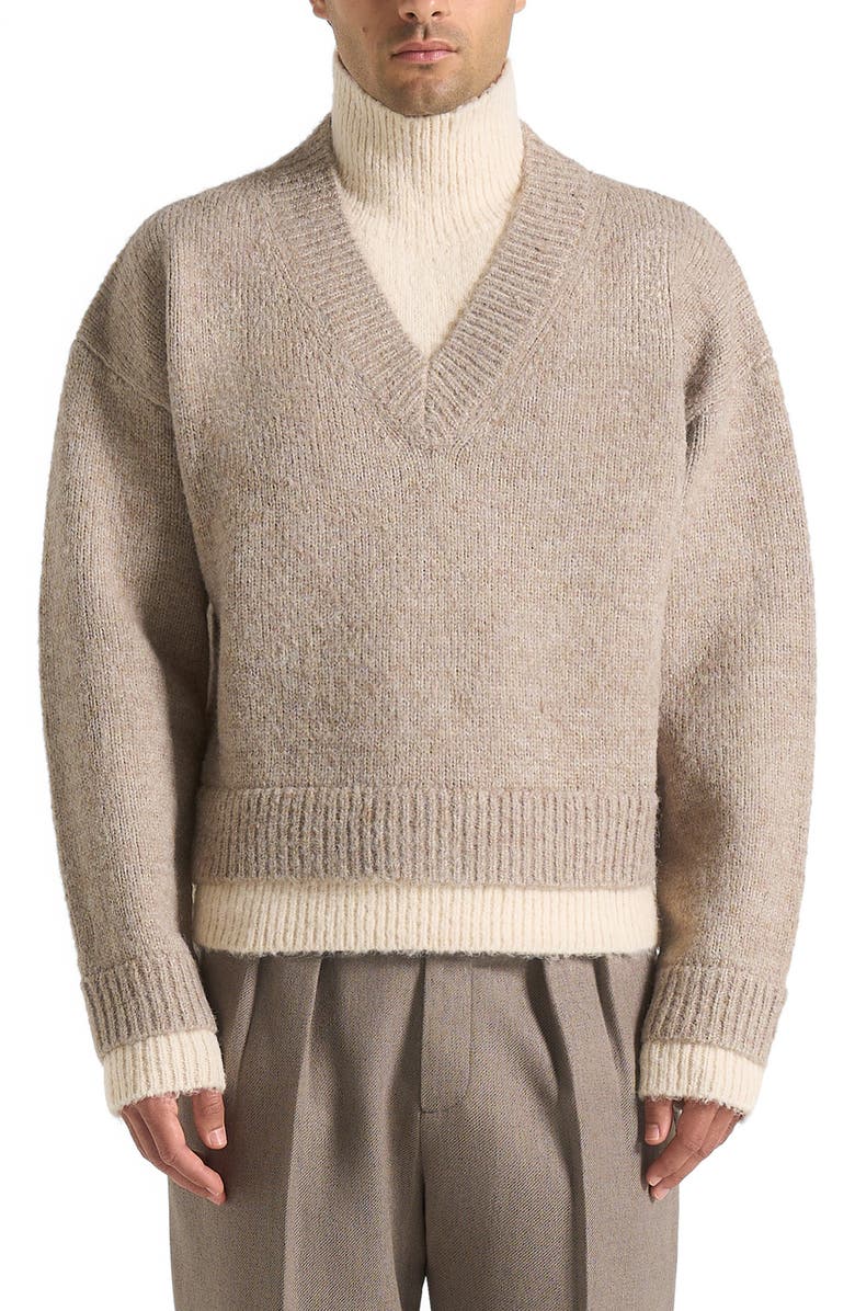 Manière De Voir Jacques Unisex Double Layer V-Neck Knit Jumper, Alternate, color, Taupe