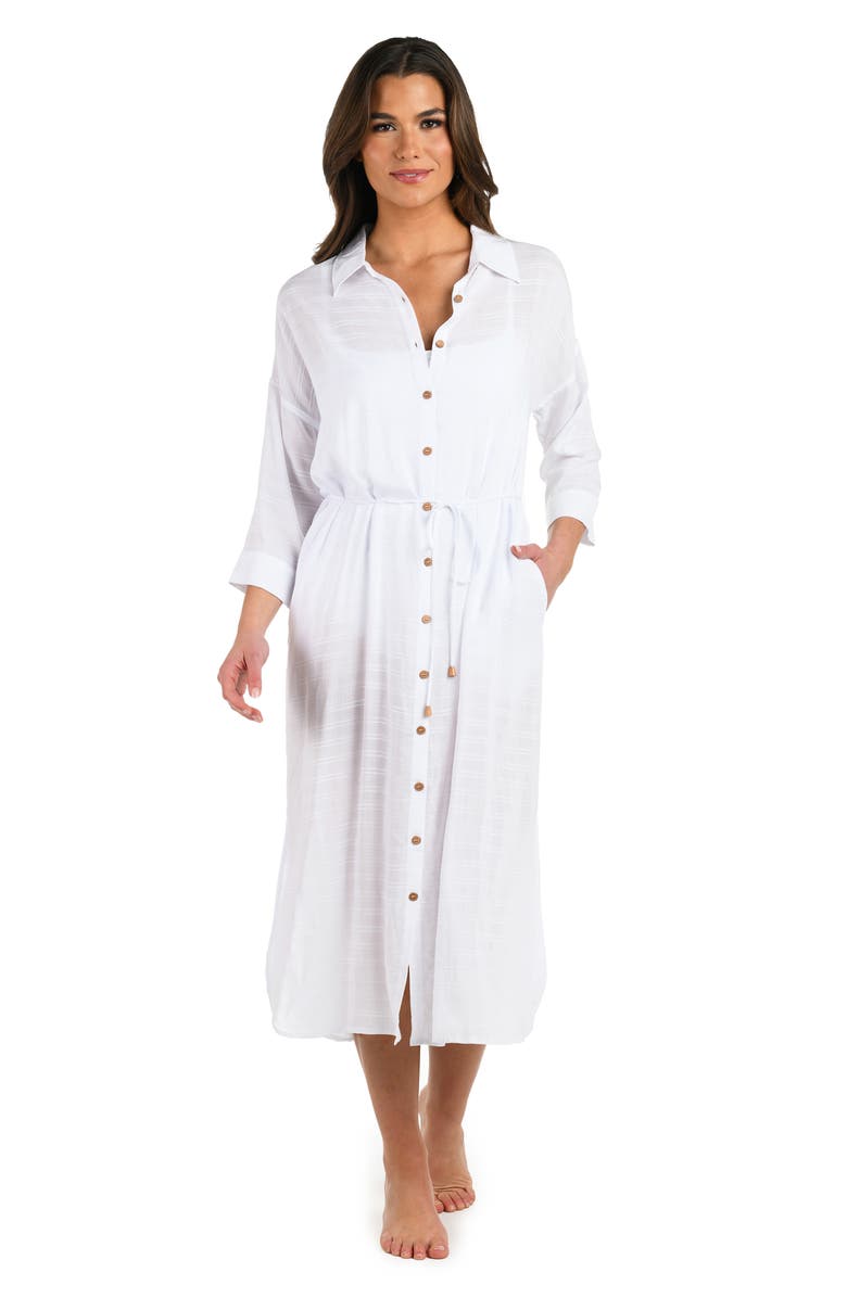 La Blanca Sea Cover Button-Up Cover-Up Dress, Alternate, color, White