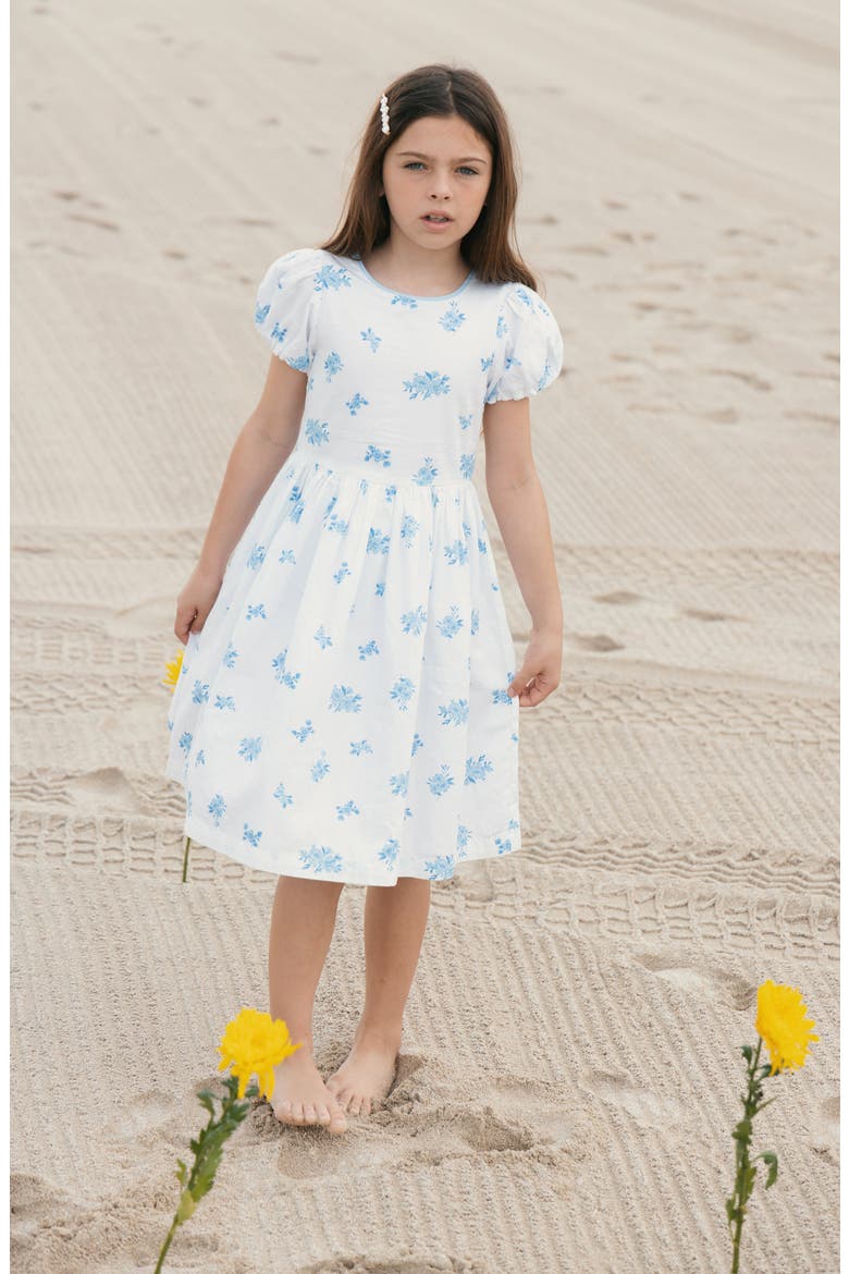 Kids' Organic Puff Sleeve Sateen Party Dress, Alternate, color, Delft Floral