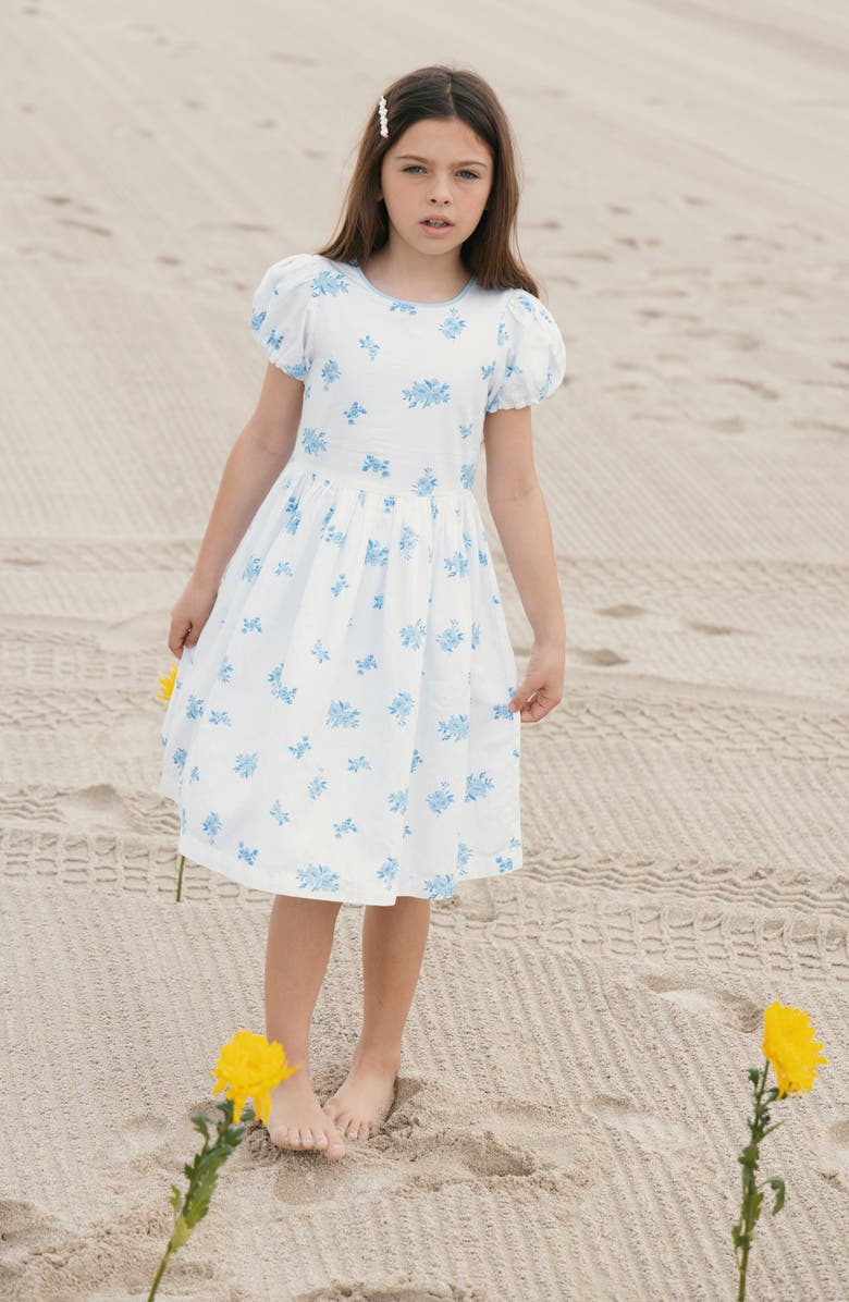 Hope & Henry Kids' Organic Puff Sleeve Sateen Party Dress, Alternate, color, Delft Floral