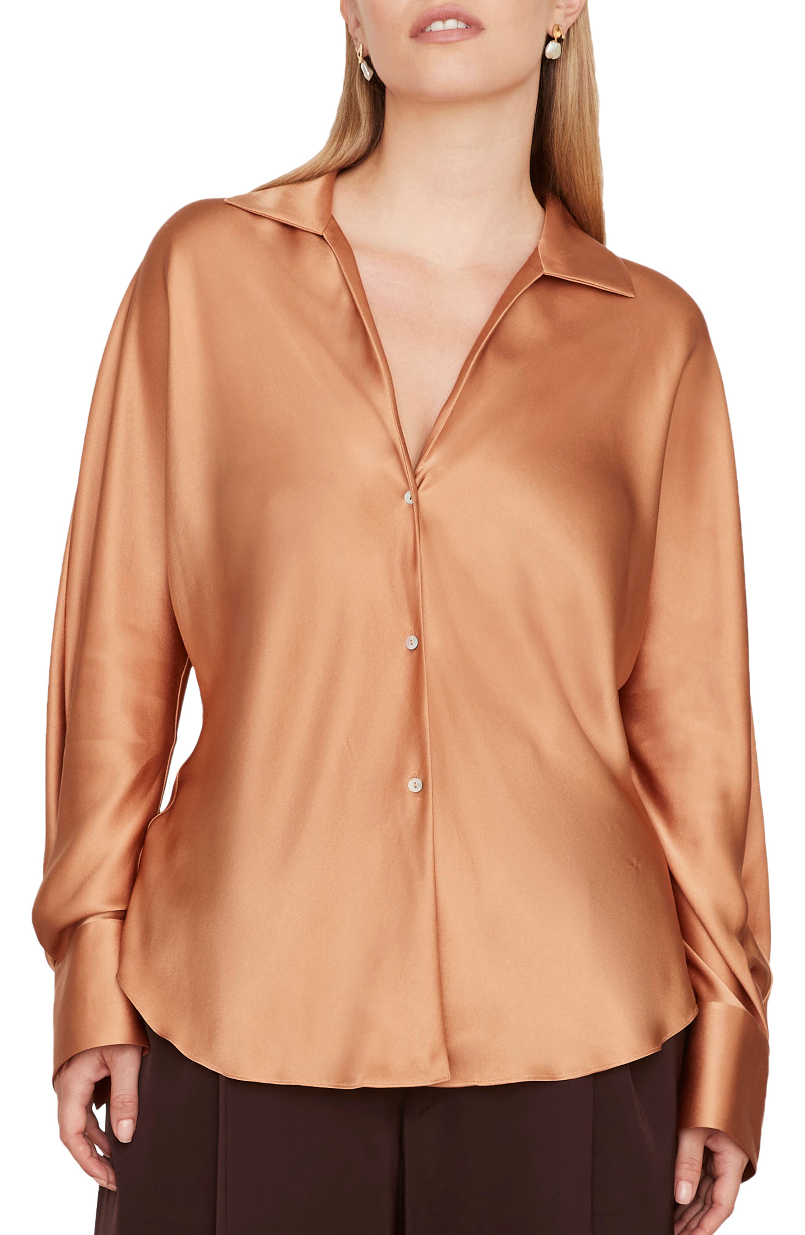 Vince Fitted Silk Button-Up Blouse (Women) | Nordstrom