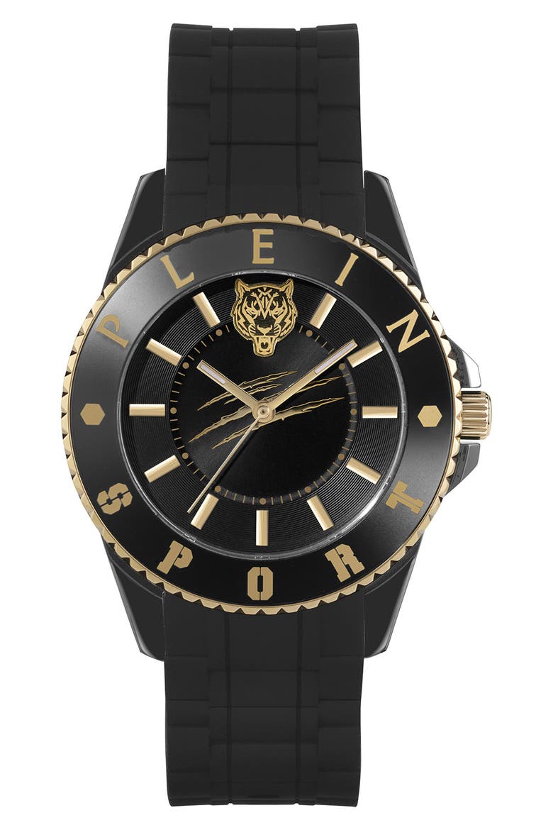 Glam Silicone Strap Watch, 40mm, Main, color, BLACK