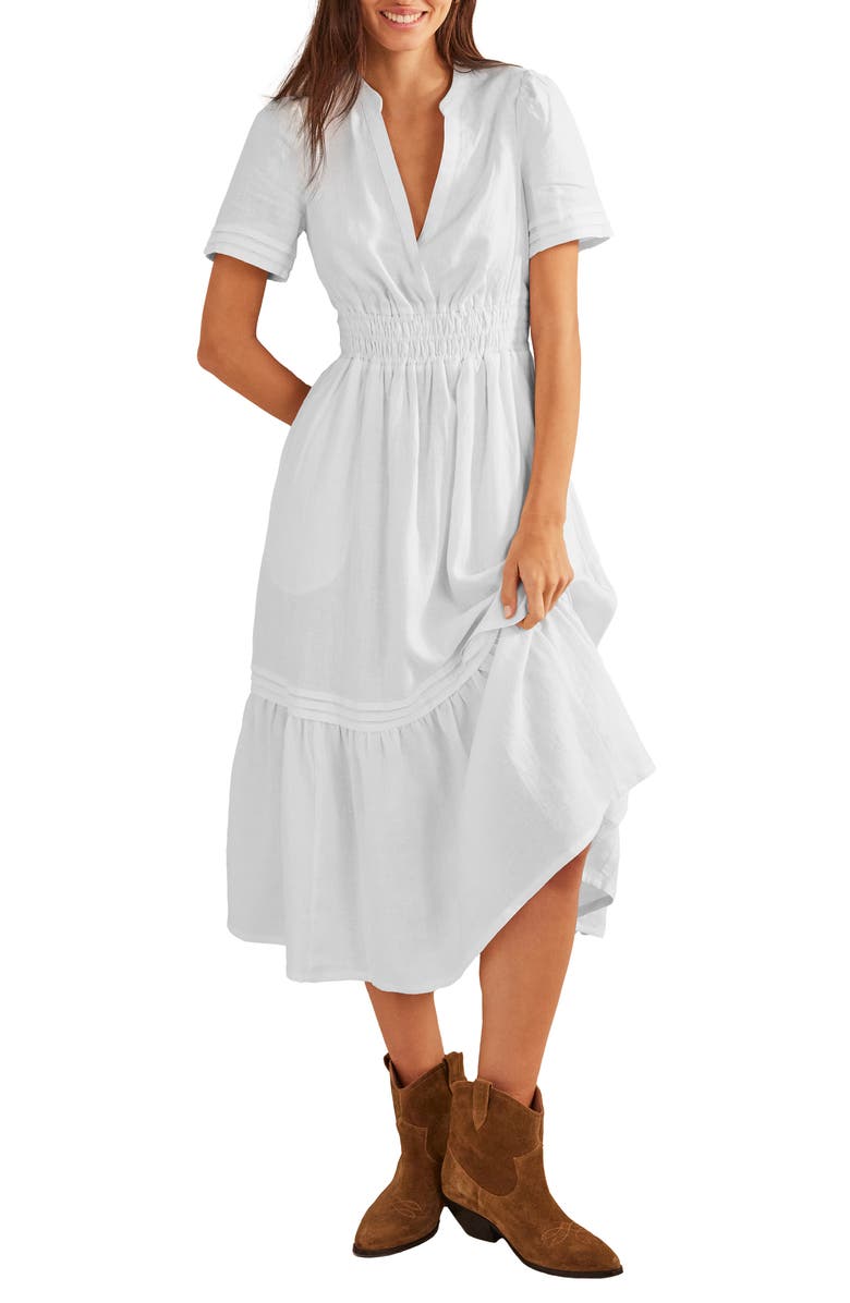 Boden Pintuck Shirred Linen Dress, Main, color, 