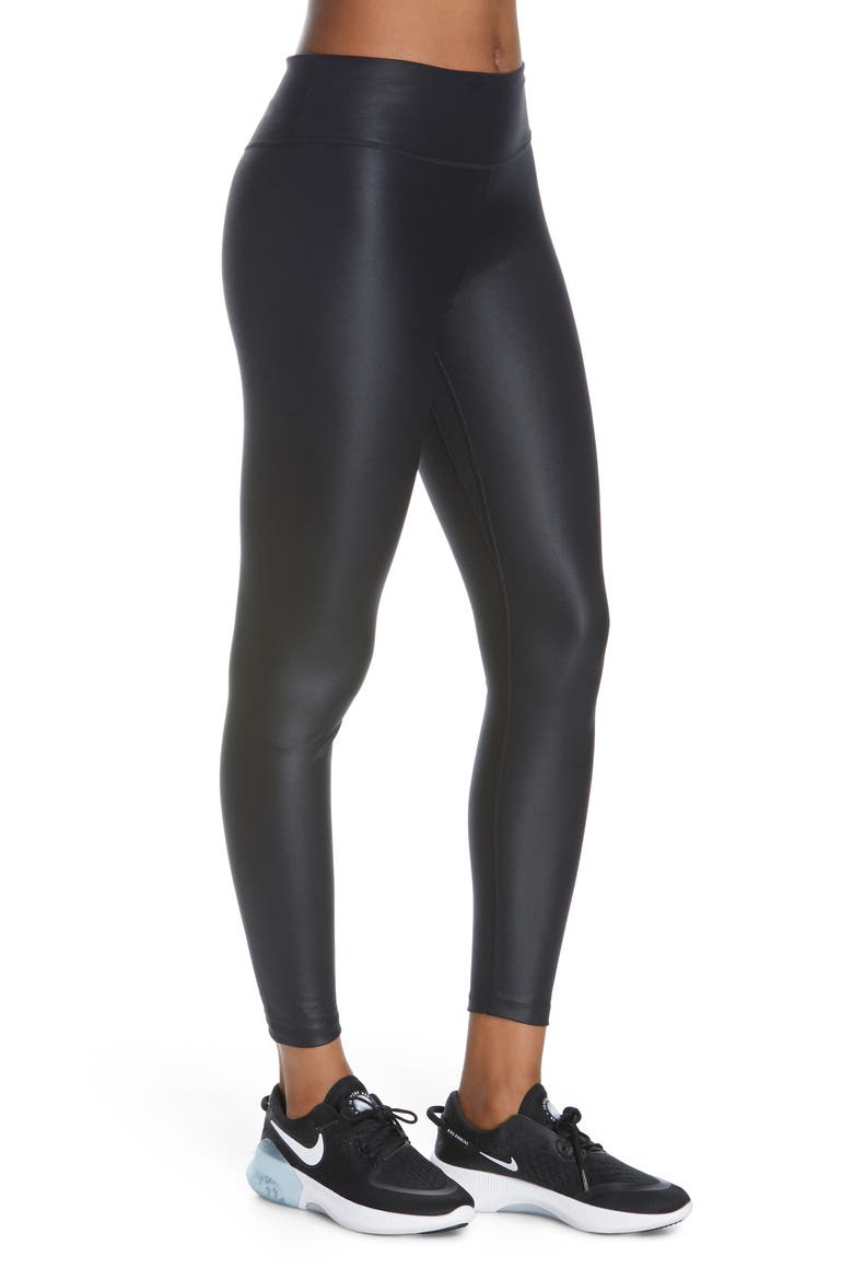 One Faux Leather Mid Rise 7/8 Leggings, Alternate, color, BLACK/ SMOKE GREY