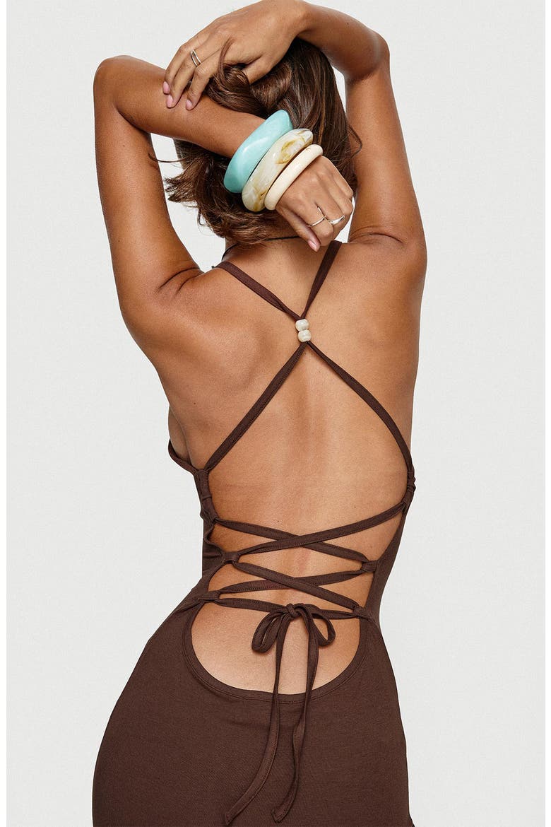 Pasita Halter Tie Up Maxi Dress, Alternate, color, CHOCOLATE