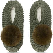 MeMoi Faux Fur Pompom Faux Shearling Lined Slipper Socks