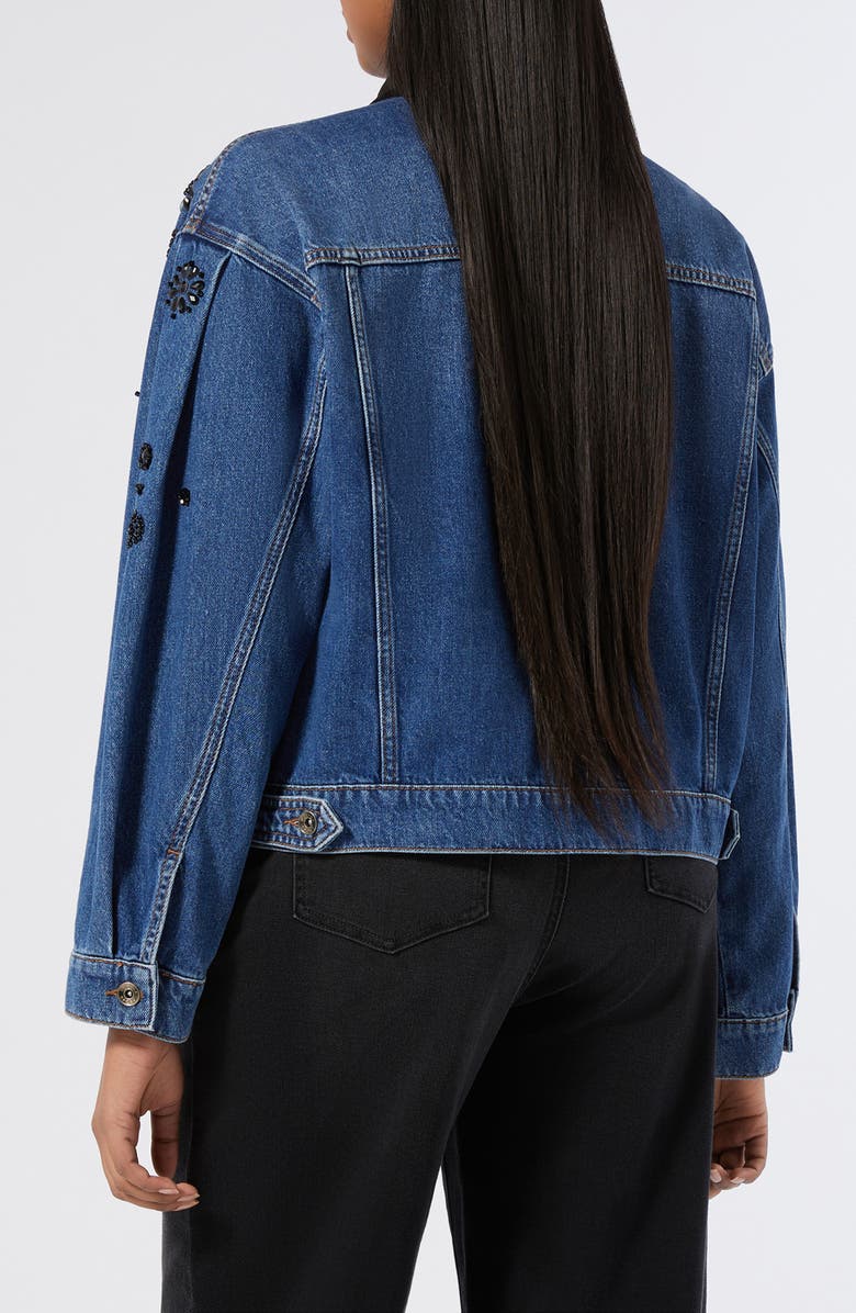 Marina Rinaldi Quiete Rhinestone Detail Denim Trucker Jacket, Alternate, color, Navy