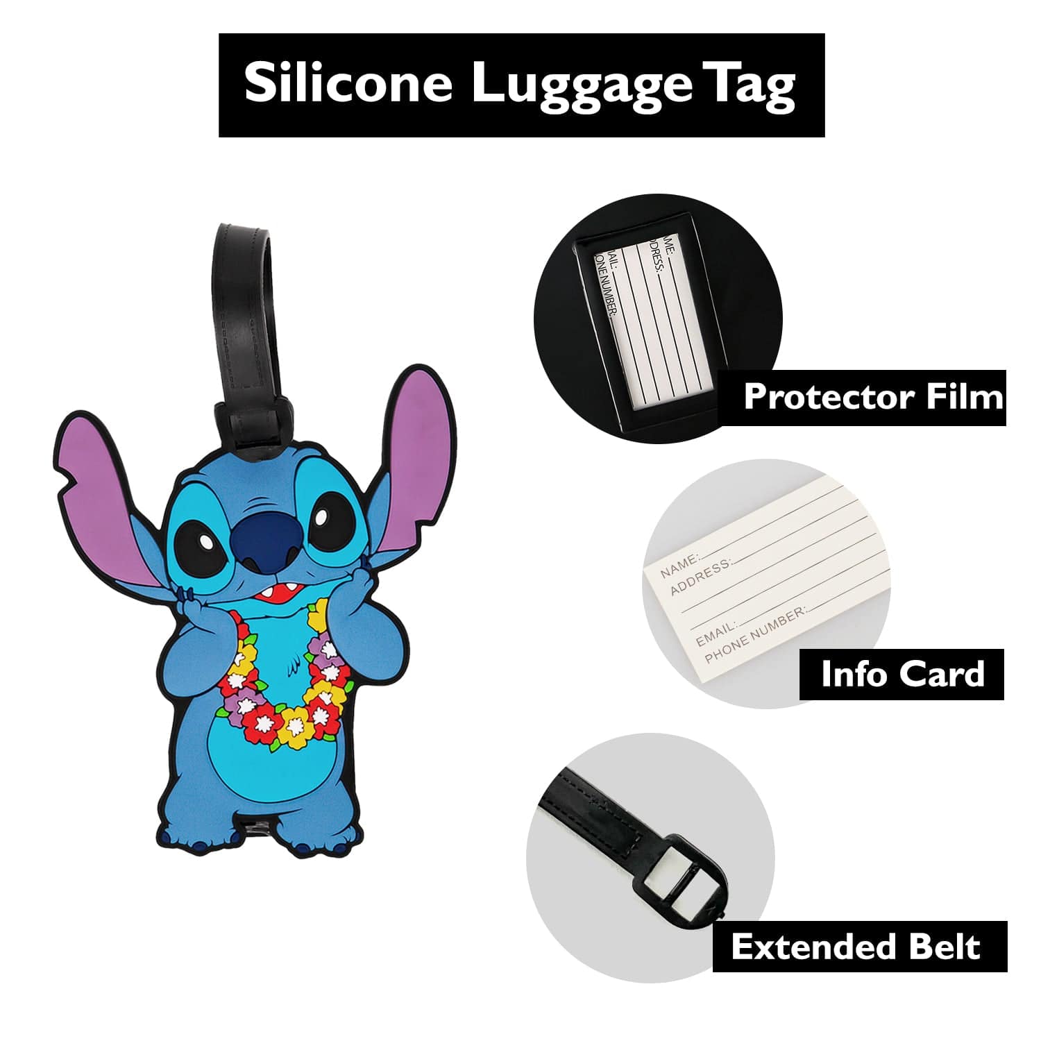 Disney Luggage Travel Tags, Set of 4, Alternate, color, Blue, Black