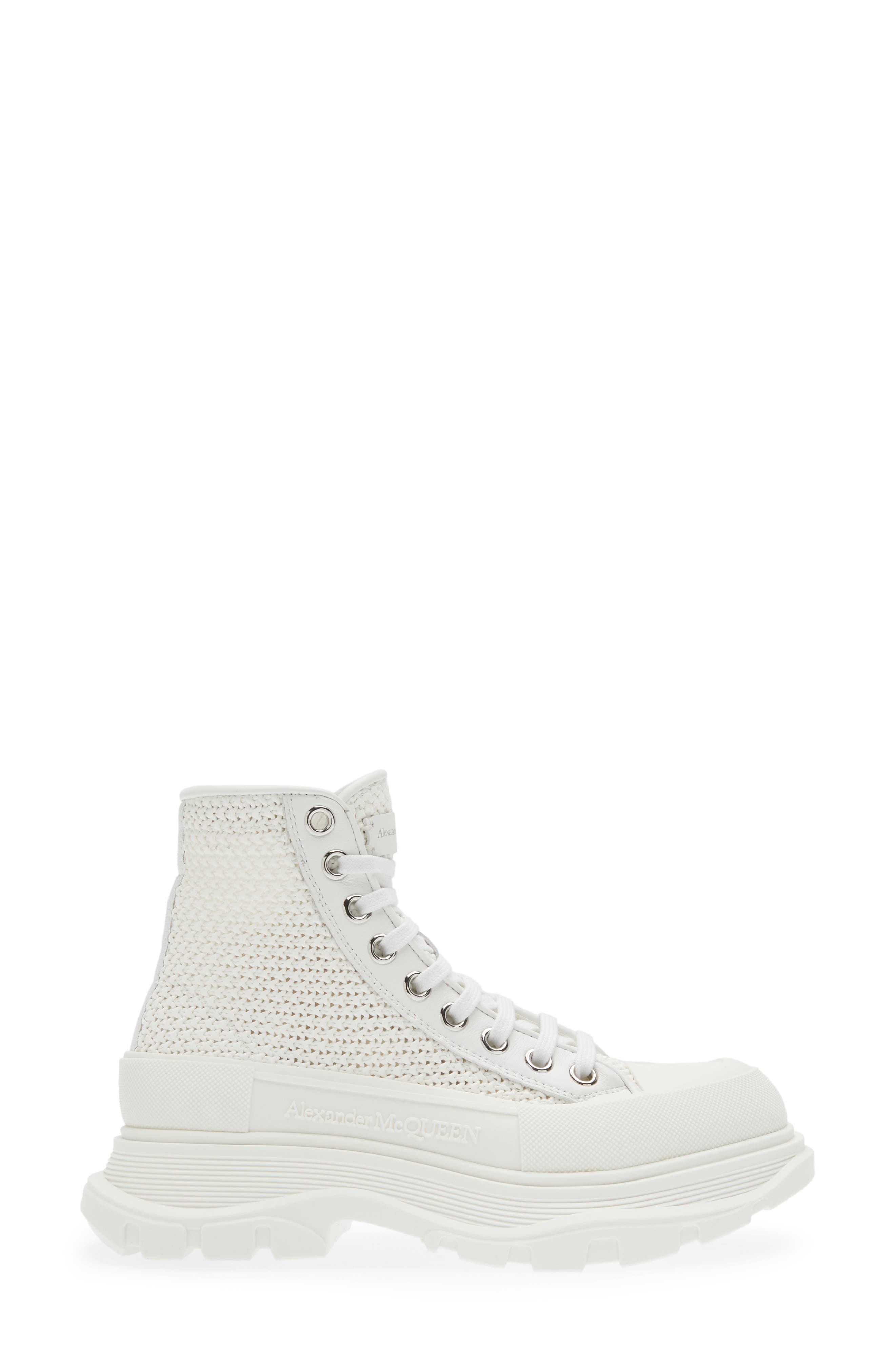 McQueen Tread Slick Woven Raffia High Top Sneaker, Alternate, color, 