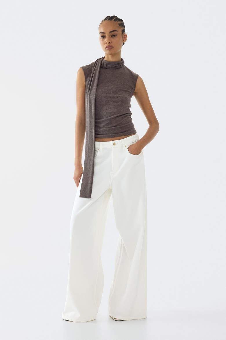 Top With Scarf Collar, Alternate, color, Dark brown melange