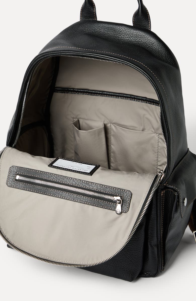 Brunello Cucinelli Grained calfskin travel backpack, Alternate, color, Black