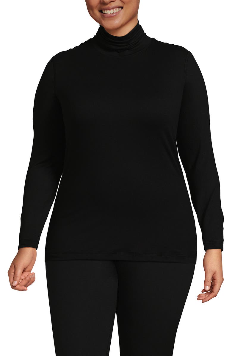 Lands' End Plus Size Baselayer Cozy Thermaskin Turtleneck Top, Main, color, Black