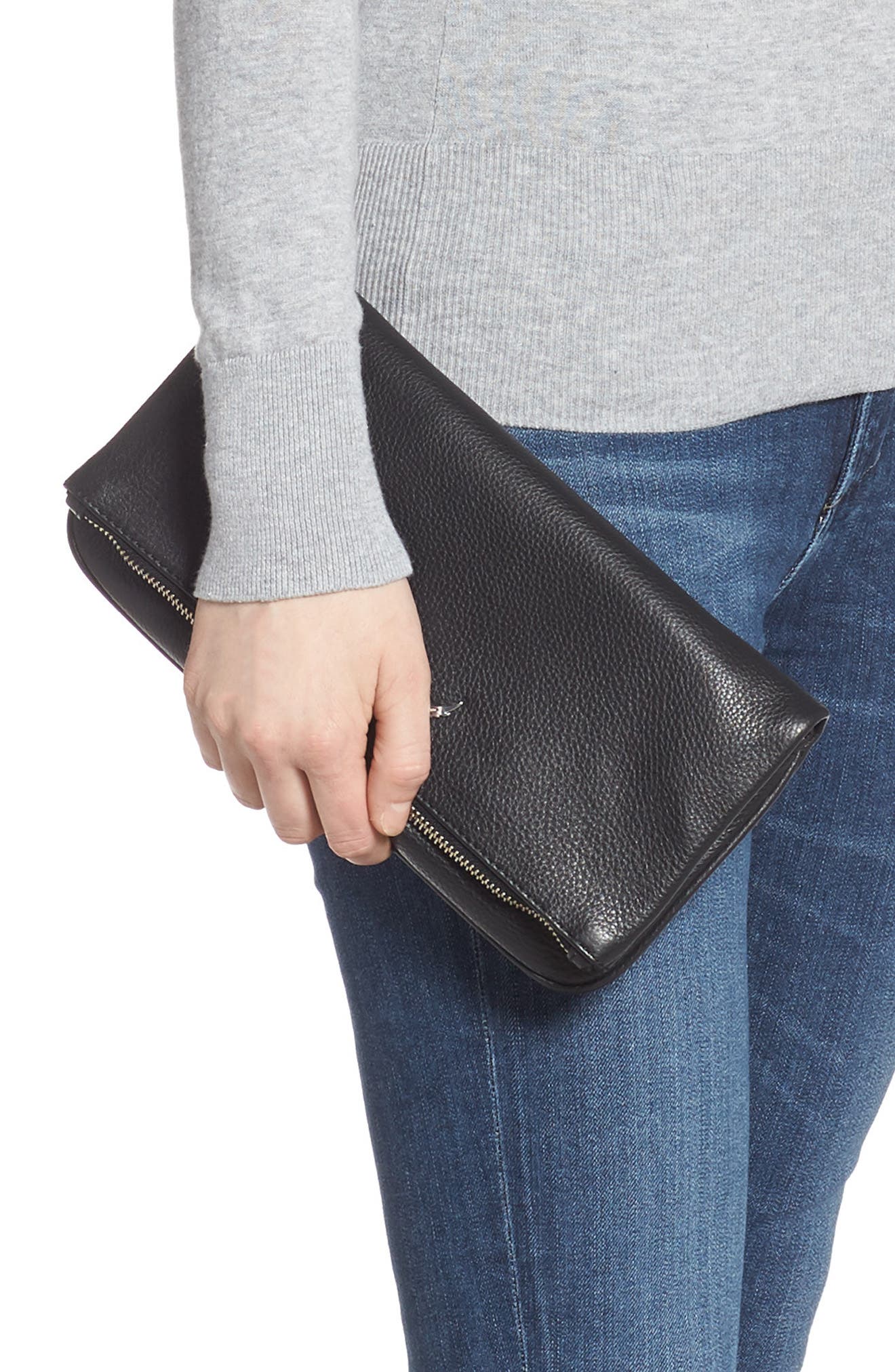 Zadig & Voltaire Rock Leather Clutch, Alternate, color, 