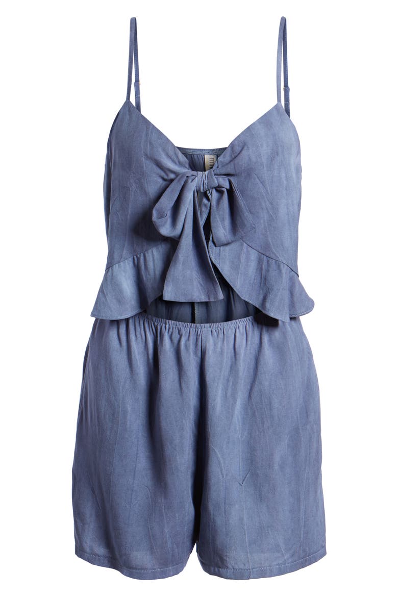 Tie Front Cutout Romper, Alternate, color, SLATE