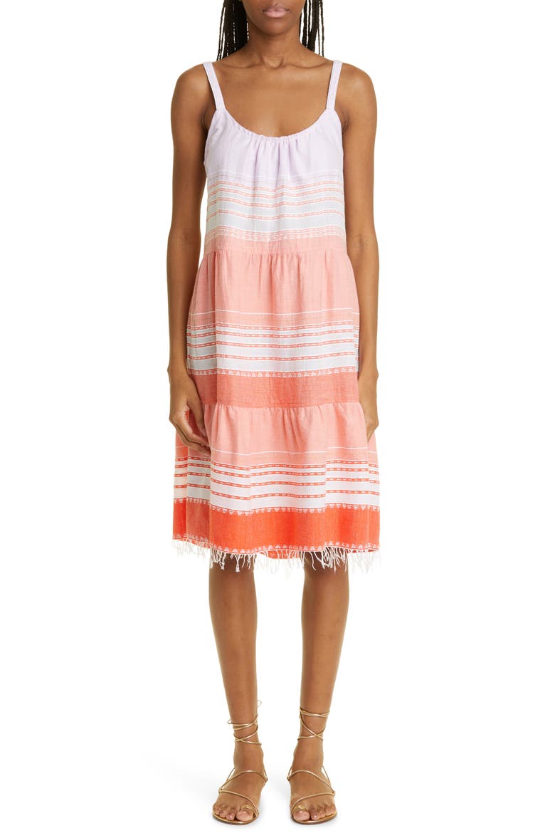 Eshal Cascade Tiered Cotton Sundress, Main, color, TANGERINE
