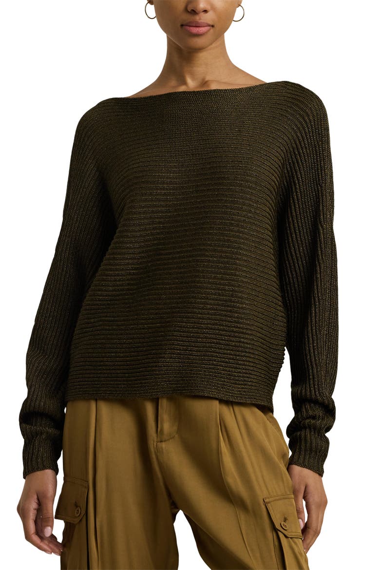 Metallic Boatneck Sweater, Main, color, BOTANIC GREEN