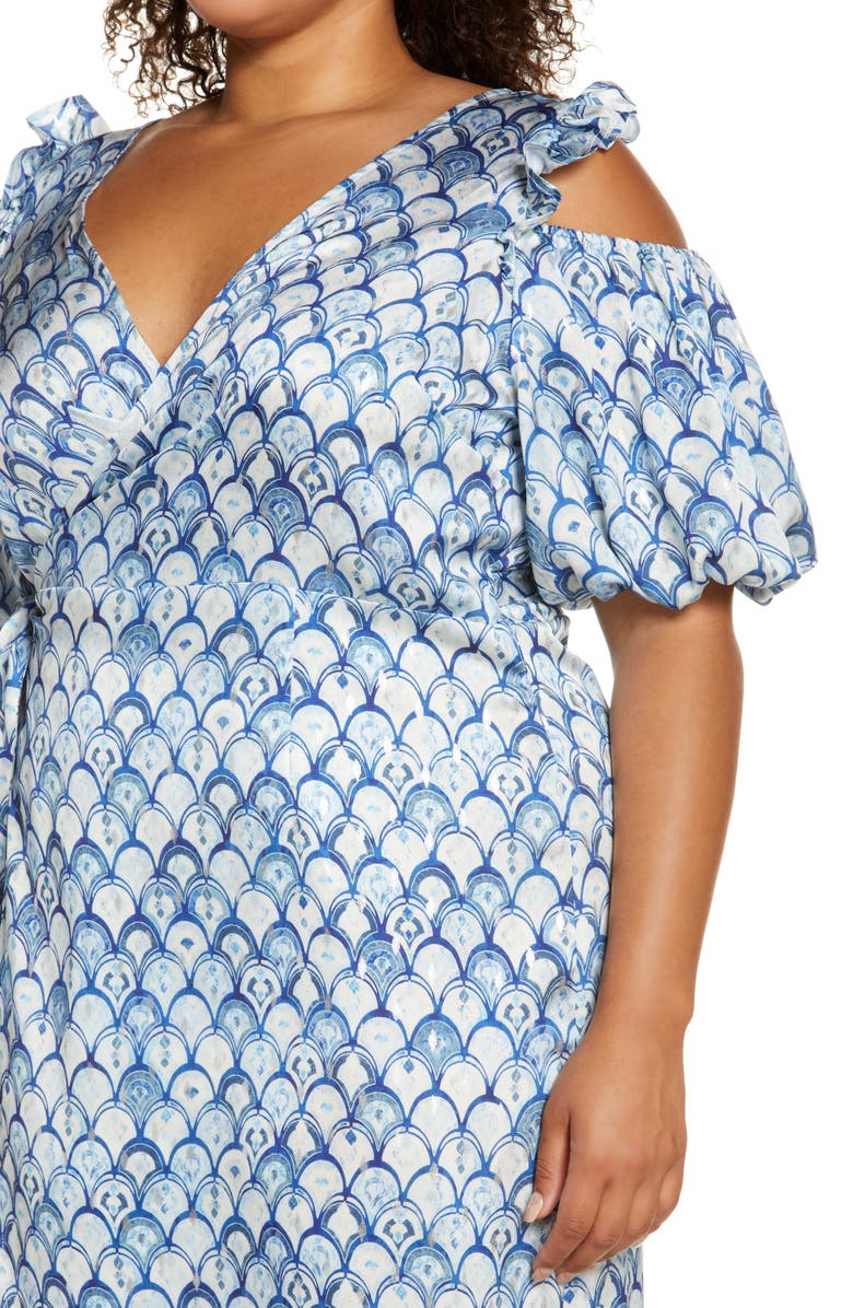 Never Fully Dressed Blue Marble Cold Shoulder Wrap Dress, Alternate, color,