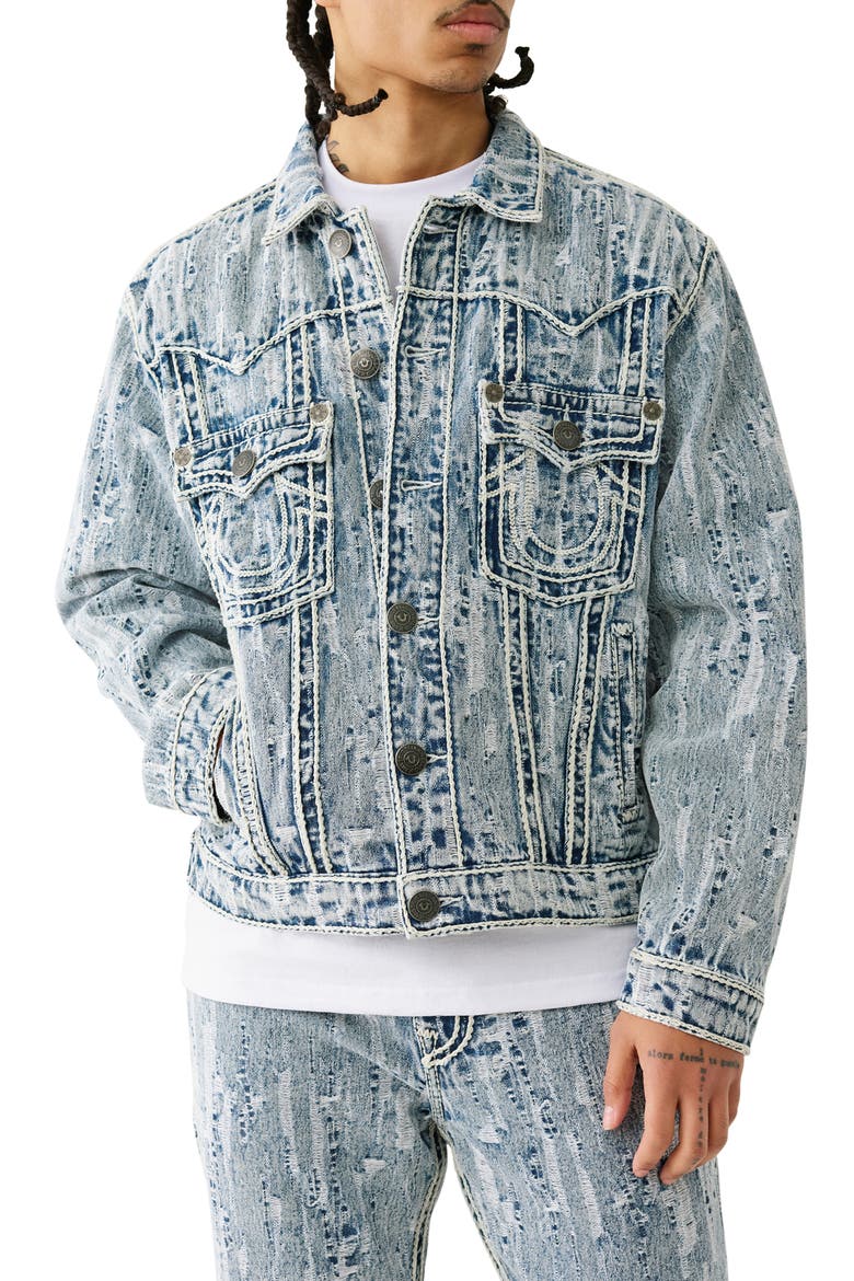 True Religion Ricky Ultra Distressed Rope Stitch Straight Jeans