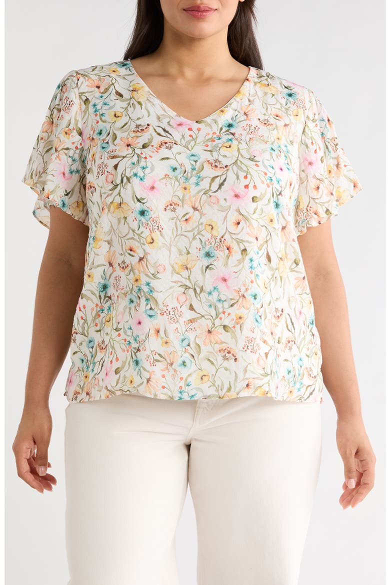 Print Tulip Sleeve Top, Main, color, ANTIQUE WHITE