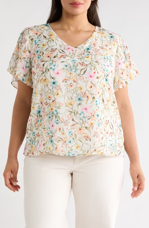 Print Tulip Sleeve Top (Plus)