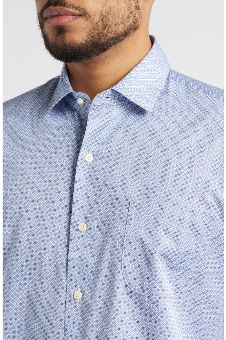 Lennon Geo Print Short Sleeve Cotton Button-Up Shirt, Alternate, color, BLUE FREESIA