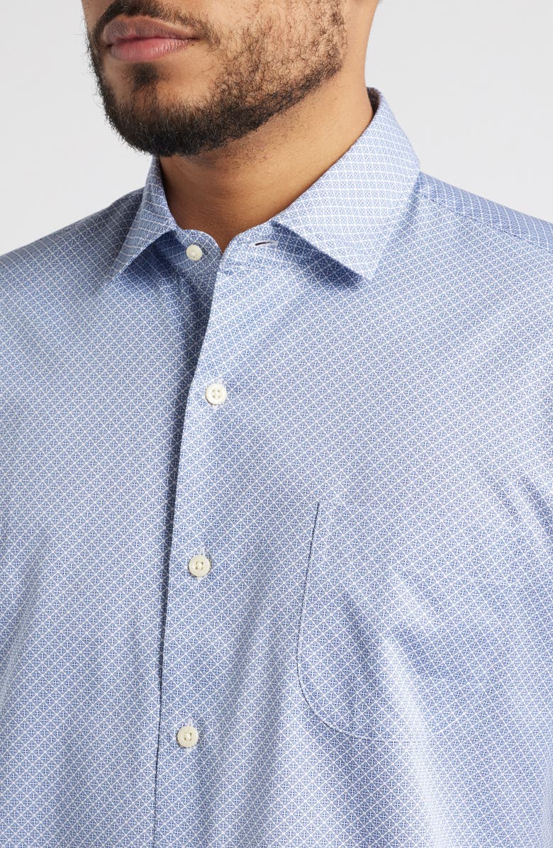 Peter Millar Lennon Geo Print Short Sleeve Cotton Button-Up Shirt, Alternate, color, Blue Freesia