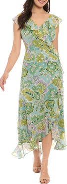 London Times Ruffle Faux Wrap Maxi Dress