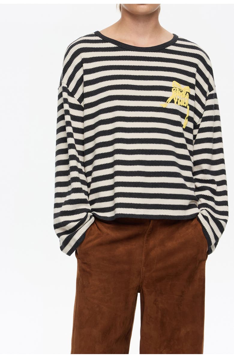 Bimba y Lola Striped Long Sleeve T-Shirt, Main, color, Black