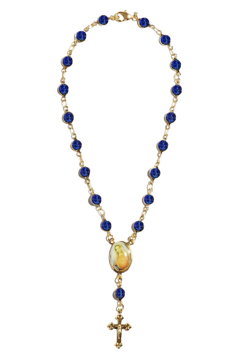 18k Gold Plated Rosary Anklet, Main, color, GOLD/DK BLUE