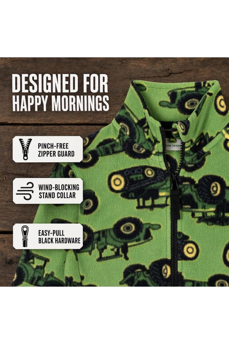 Fleece Zip-Up Jacket, Alternate, color, Dark Green Tractors
