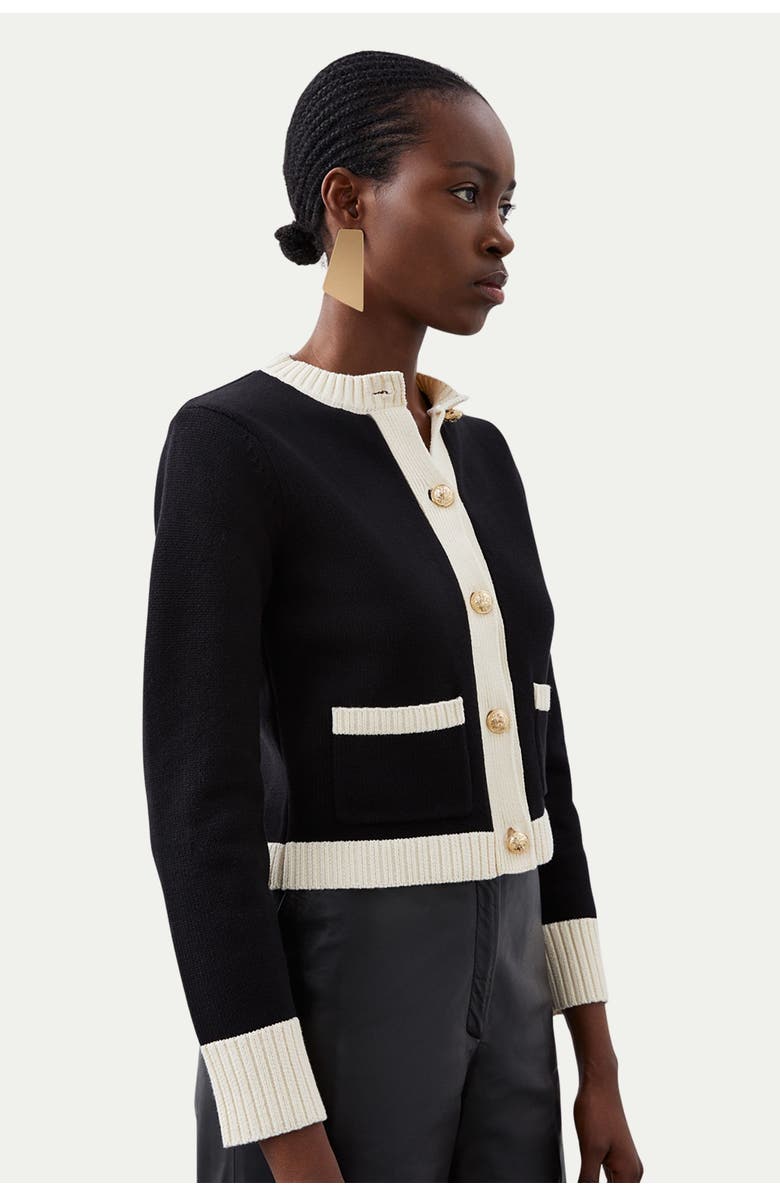Karen Millen Cotton Cropped Knit Boxy Cardigan, Alternate, color, Mono