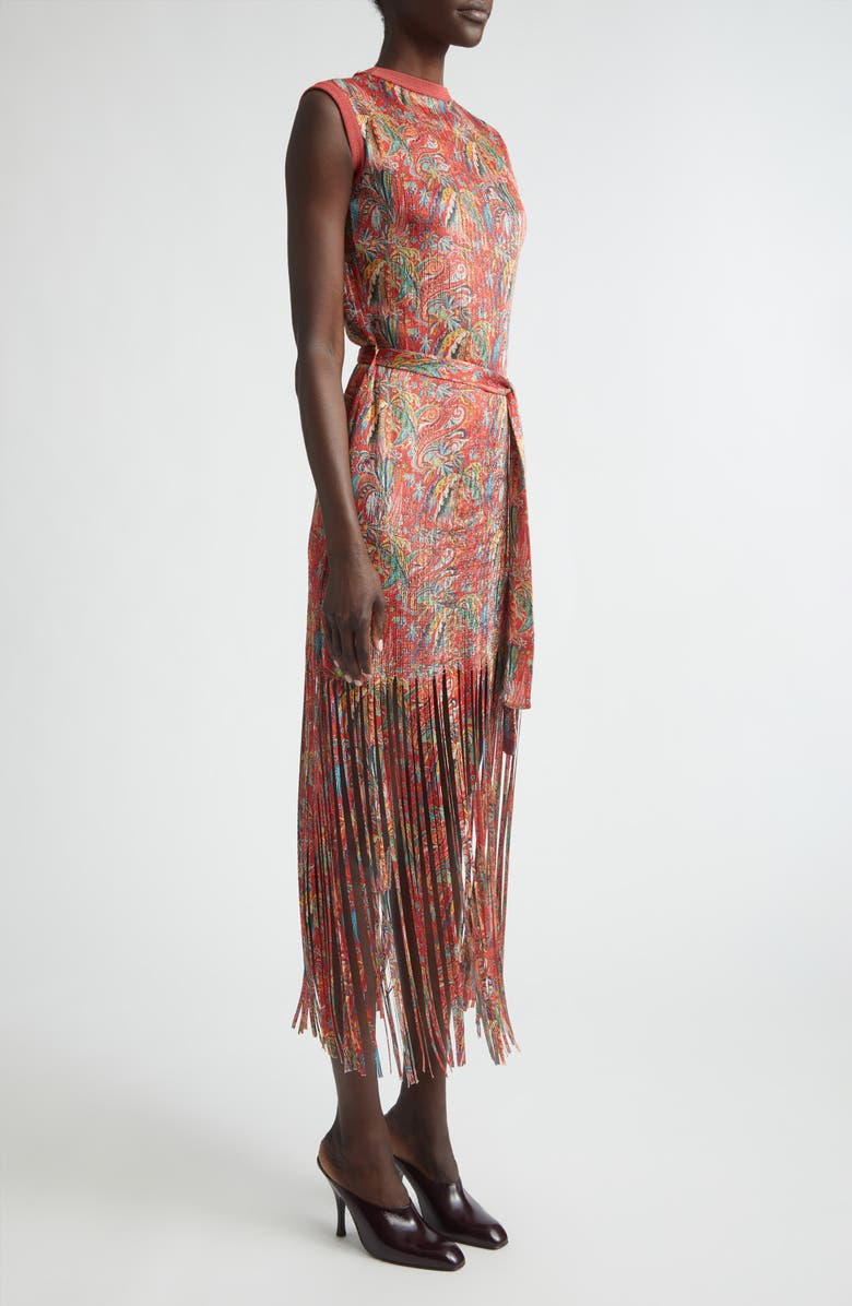 Etro Print Fringe Sweater Dress, Alternate, color, Print On Red Base