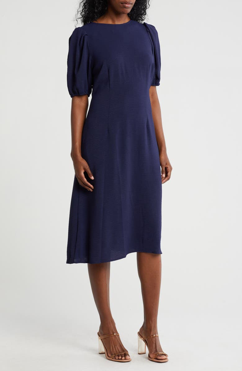 Connected Apparel Puff Sleeve Midi Dress, Main, color,