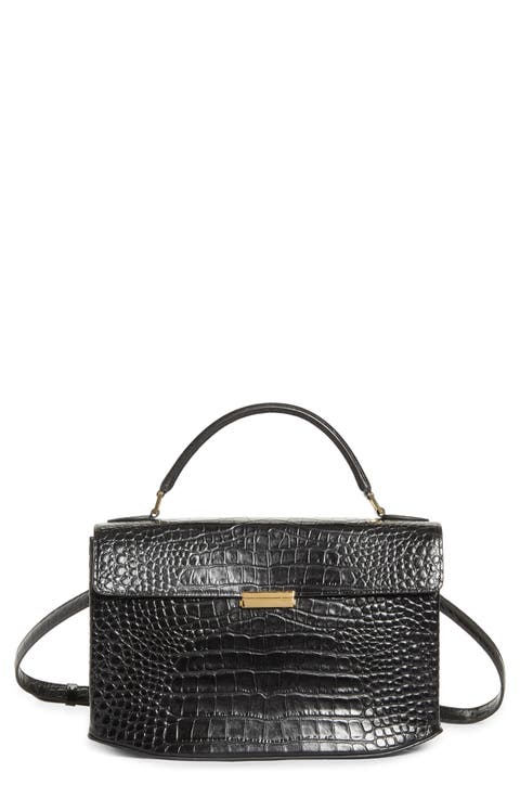 Clip Croc-Embossed Leather Top Handle Bag