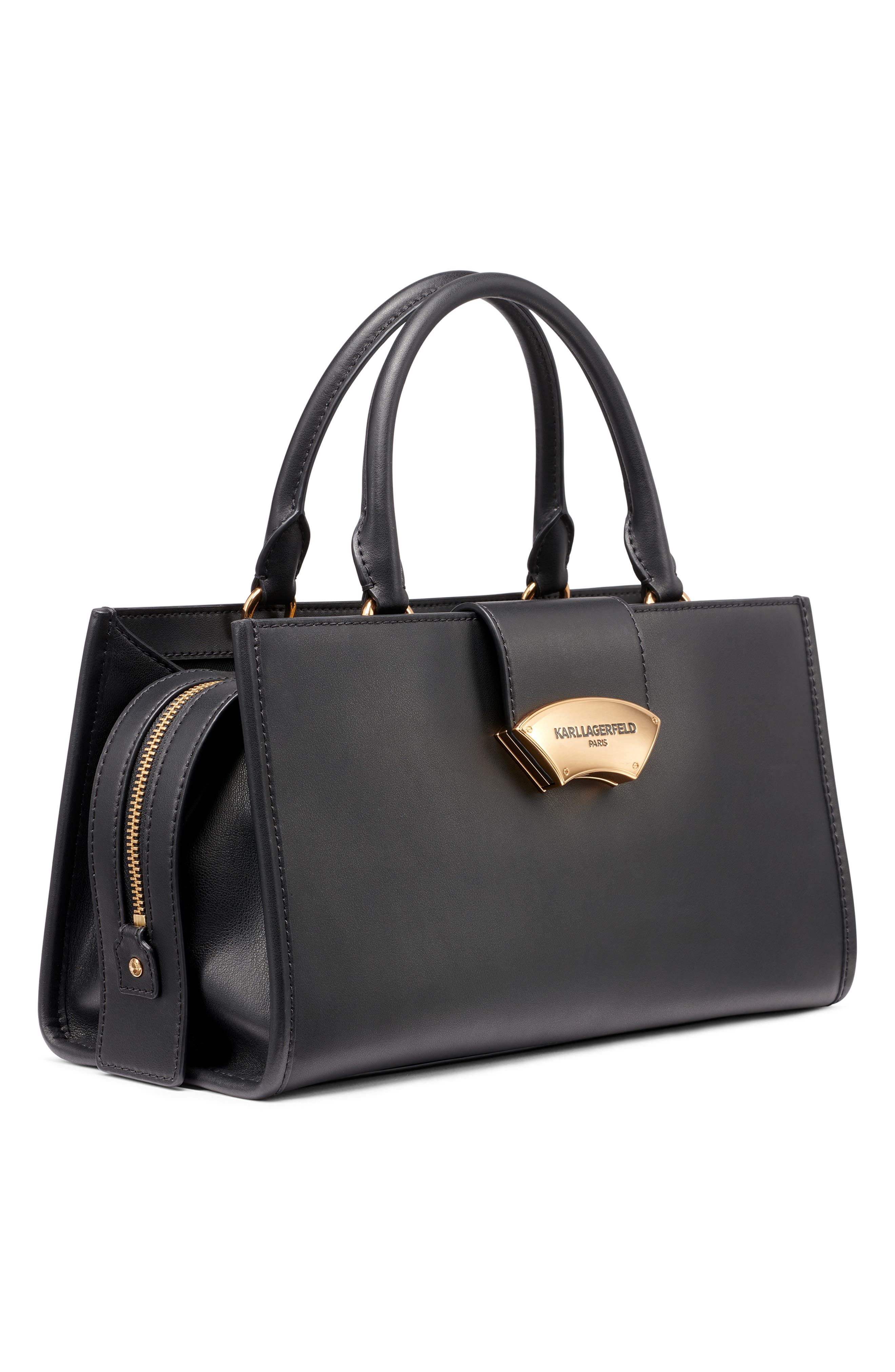 KARL LAGERFELD PARIS Madelyn Satchel Bag, Alternate, color, Black/ Gold