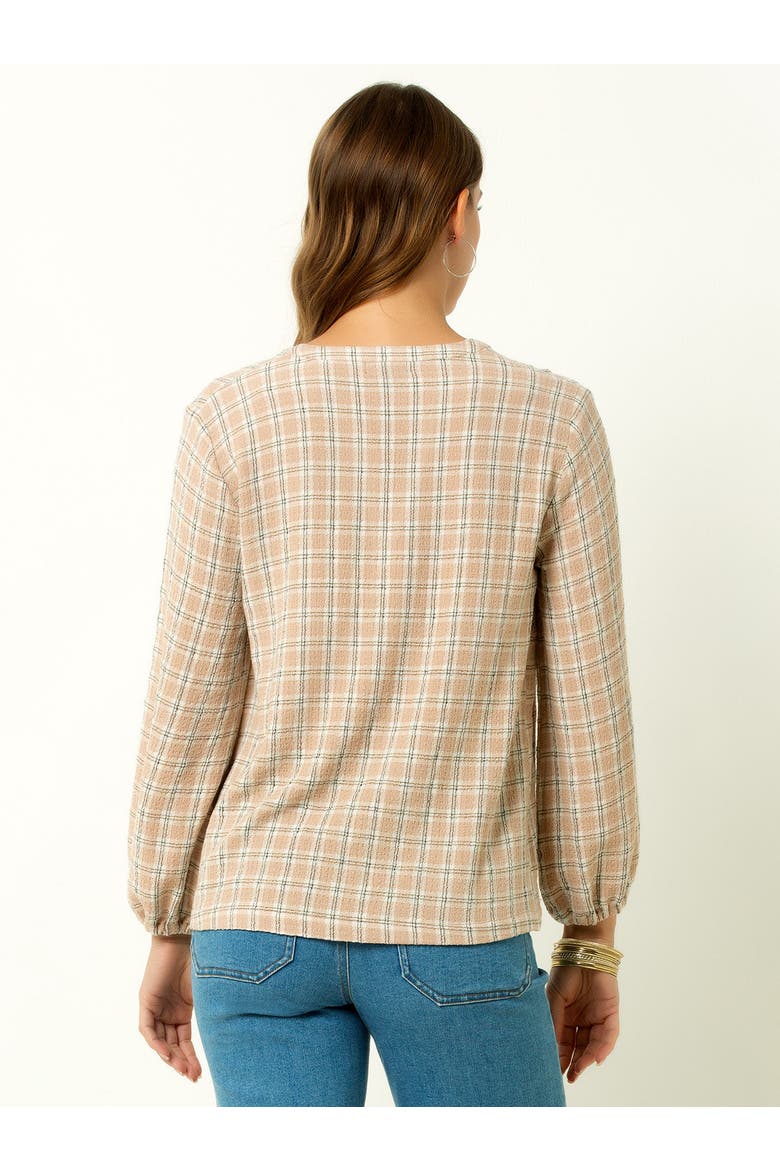 V-Neck Plaid Peasant Top, Alternate, color, Navy Plaid