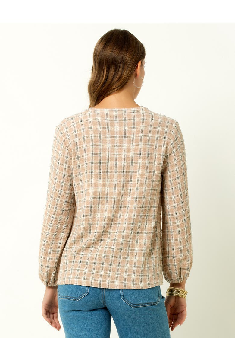 Single Stitch V-Neck Plaid Peasant Top, Alternate, color, Cream Plaid
