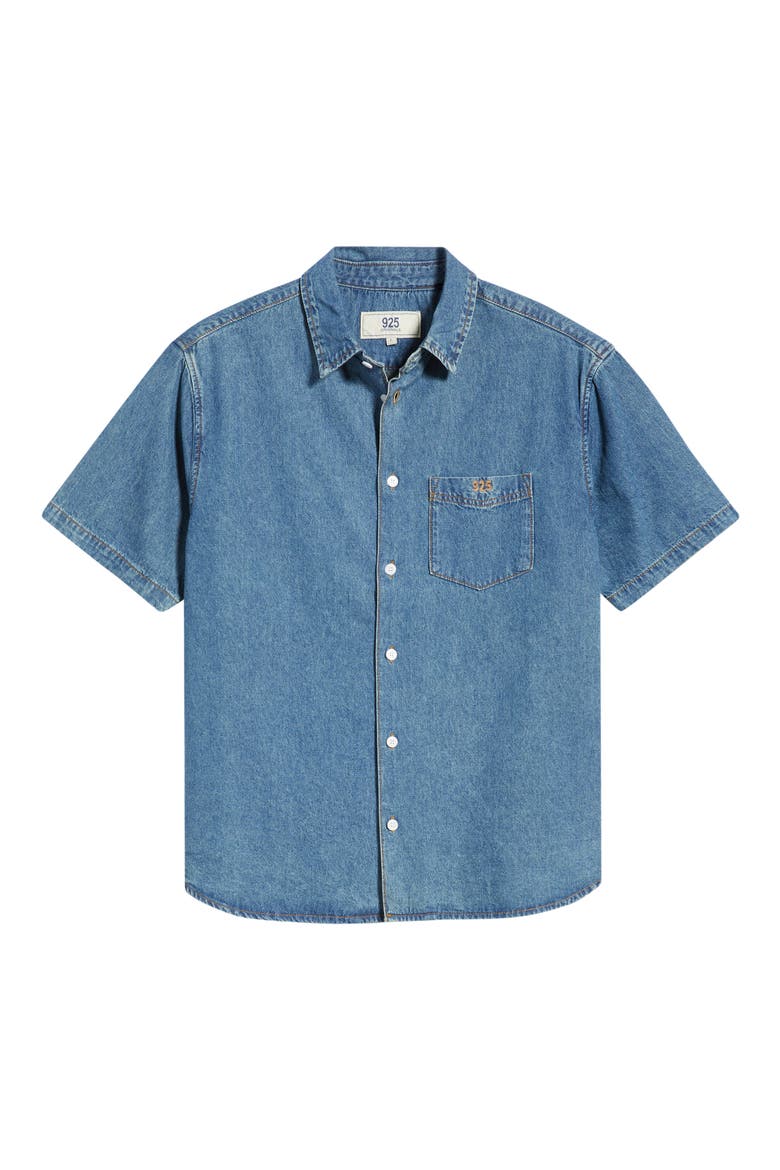 Dad's Short Sleeve Denim Button-Up Shirt, Alternate, color, DENIM BLUE