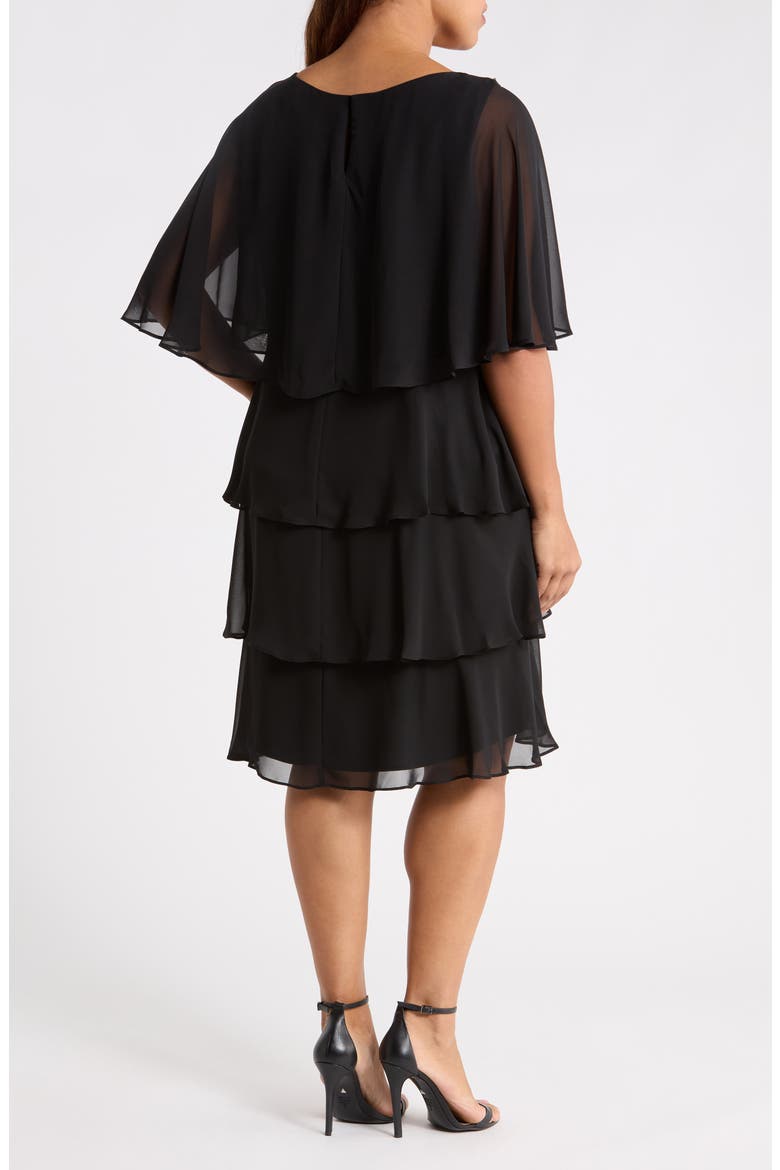 Cape Overlay Beaded Cocktail Dress, Alternate, color, BLACK