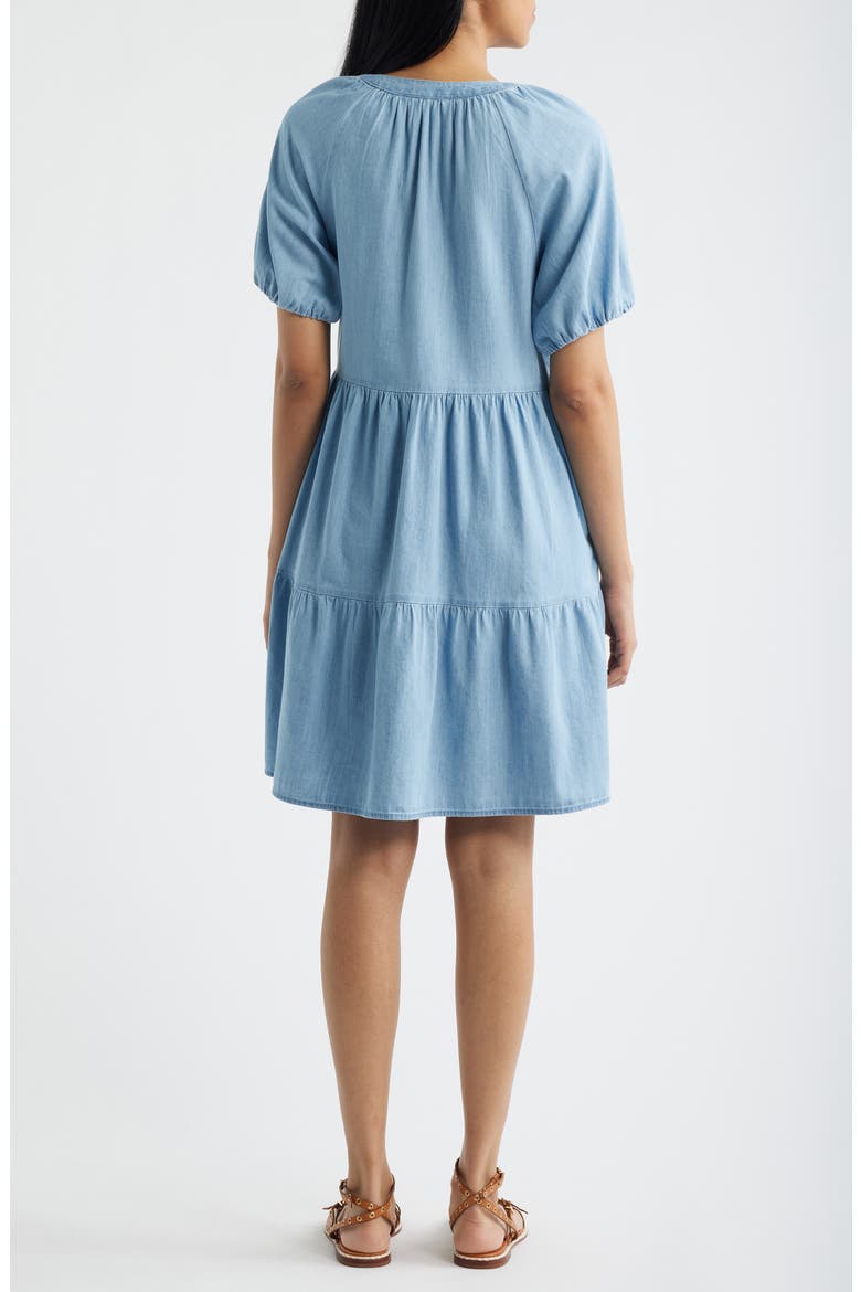 Kendra Tiered Cotton Dress, Alternate, color, LIGHT WASH