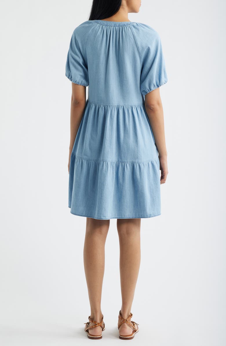 beachlunchlounge Kendra Tiered Cotton Dress, Alternate, color, Light Wash