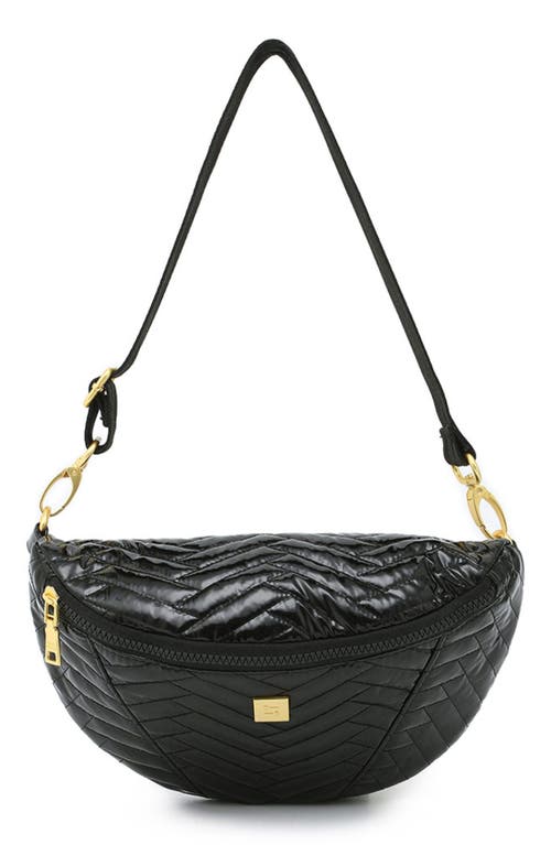 Think Royln Little Runaway Moto Quilted Shoulder Bag In Black Patent Nylon