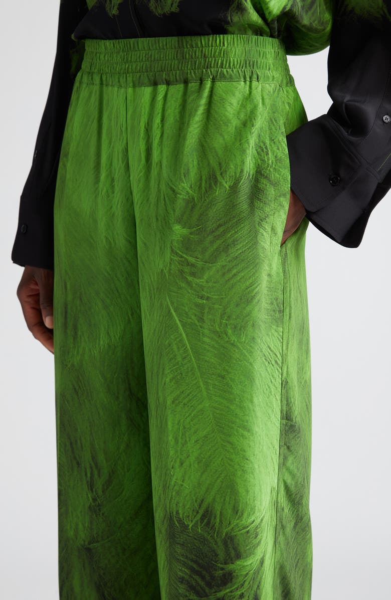 Victoria Beckham Digital Feather Print Silk Pants, Alternate, color,