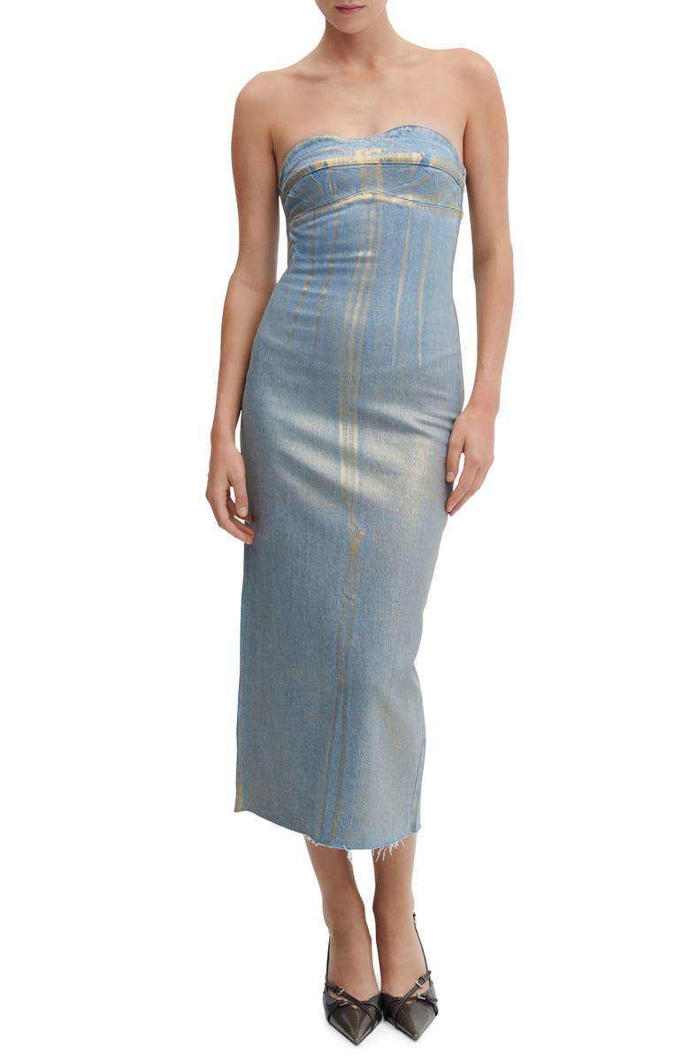 MANGO Strapless Denim Midi Dress, Main, color, 