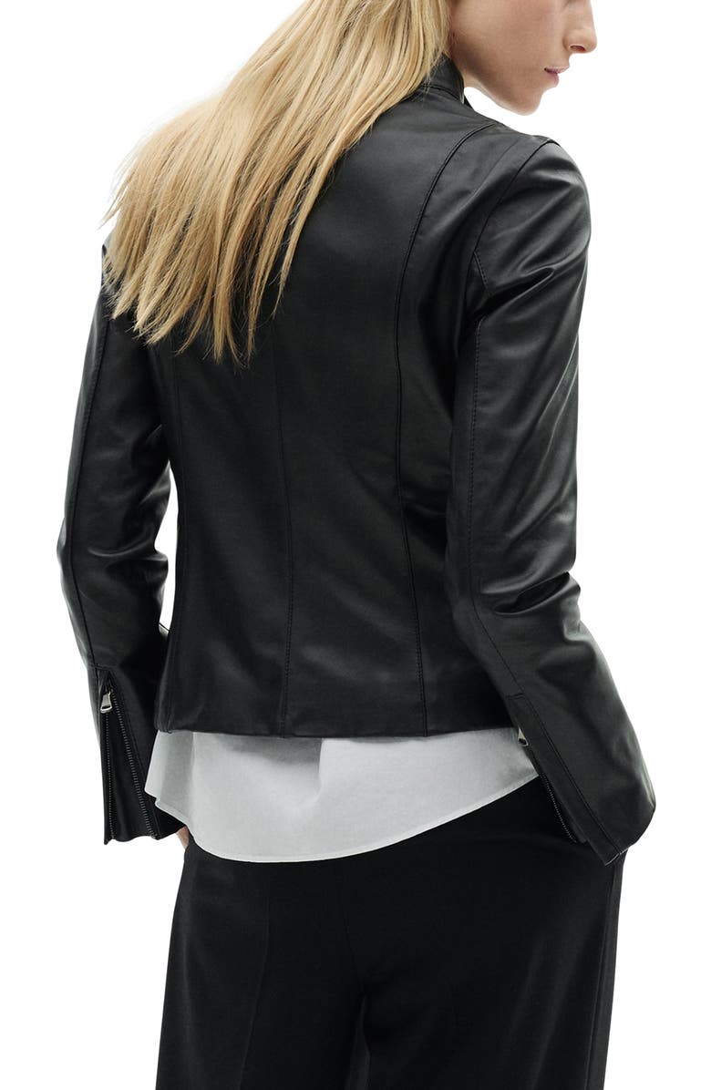 MANGO Leather Moto Jacket, Alternate, color, Black