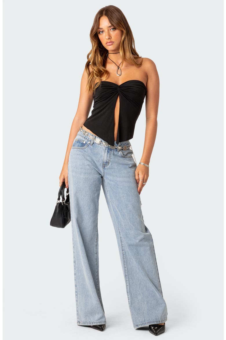 Twist Split Front Tube Top, Alternate, color, BLACK